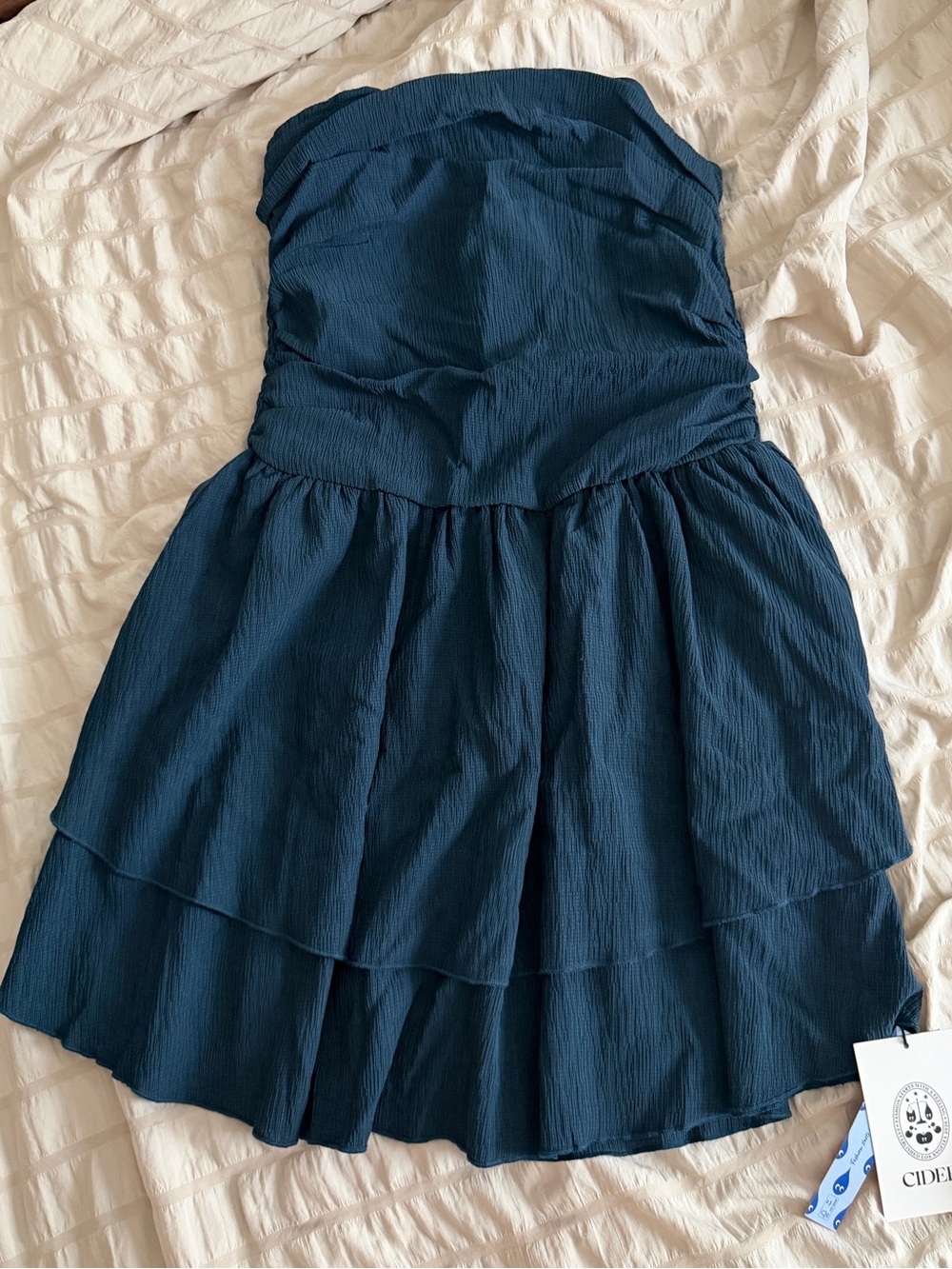 Cider TUBE RUCHED RUFFLE MINI DRESS Size L - Picture 2 of 3